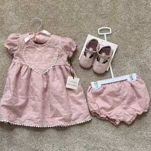 Cathrine Malandrino Pink Heart Eyelet Baby Dress Set